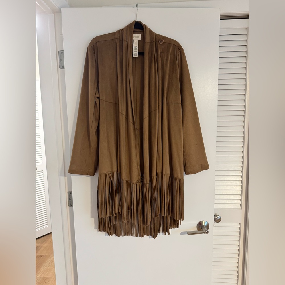 Chico's Brown Draped Fringe Jacket - Picture 2 of 4
